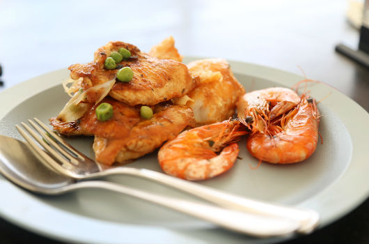 plat crevette poisson paon