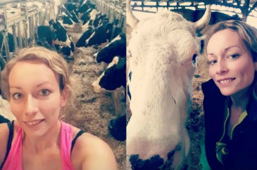 Elodie Le Mailloux en selfie avec ses vaches